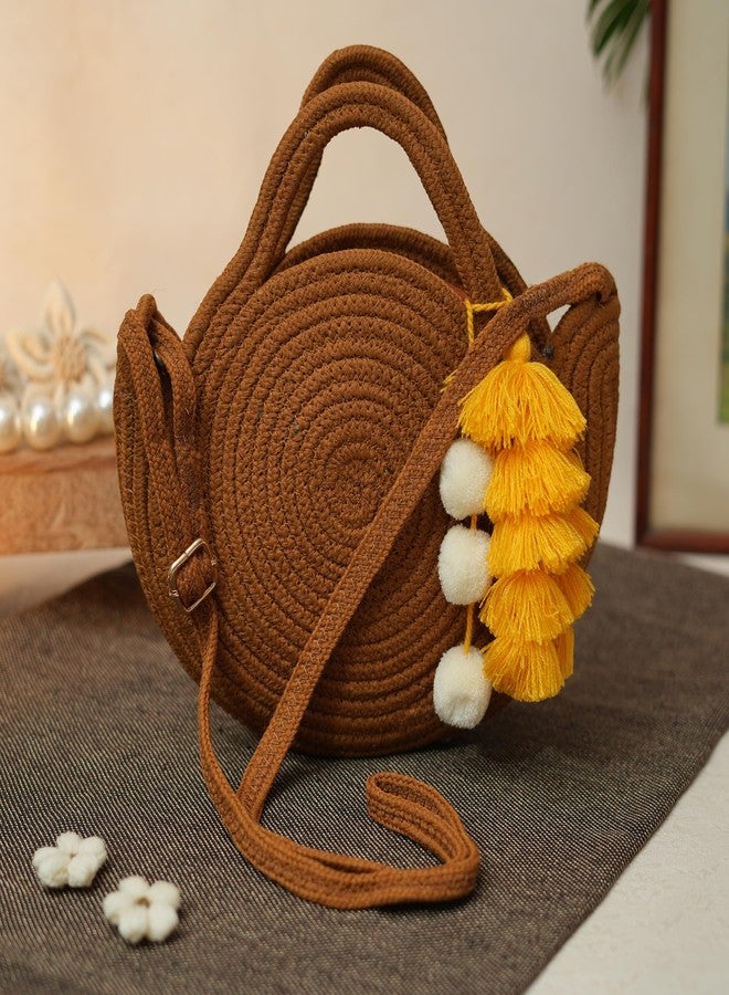Ariya Women Sling Bag with Tassel Charm (4063 | Brown) Handcrafted PP & Cotton Blend Shoulder Purse, Perfect for Ladies & Girls, Lightweight Crossbody Bag for Daily Use, Casual, Travel & All Occasions - Image 4
